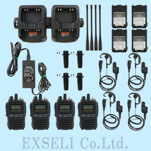 SR810U 中古整備品 4台セット(新品イヤホンマイクEX-MD20、標準リチウムイオン電池パック、連結型充電器、ACアダプタ付き) YAESU製3B/3C/3Dデジタル簡易無線免許局
